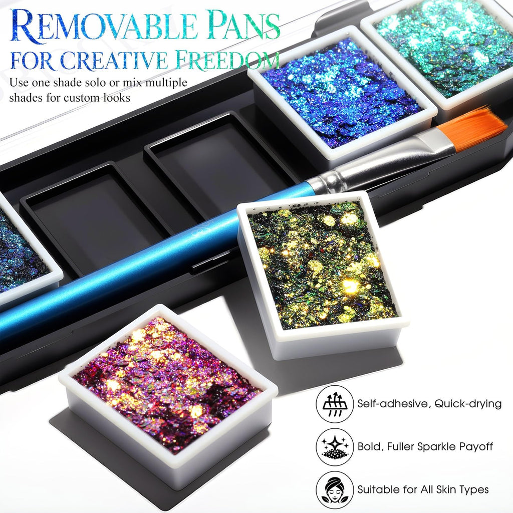 Chameleon Face & Body Glitter Palette - 6 Multi Chrome Pressed Glitter Shades