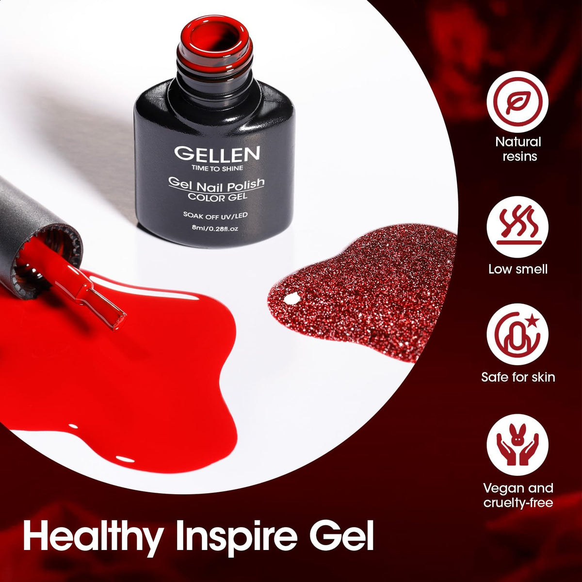 Gel Nail Polish Set - 6 Colors Burgundy Red Glitter Crimson for Manicure