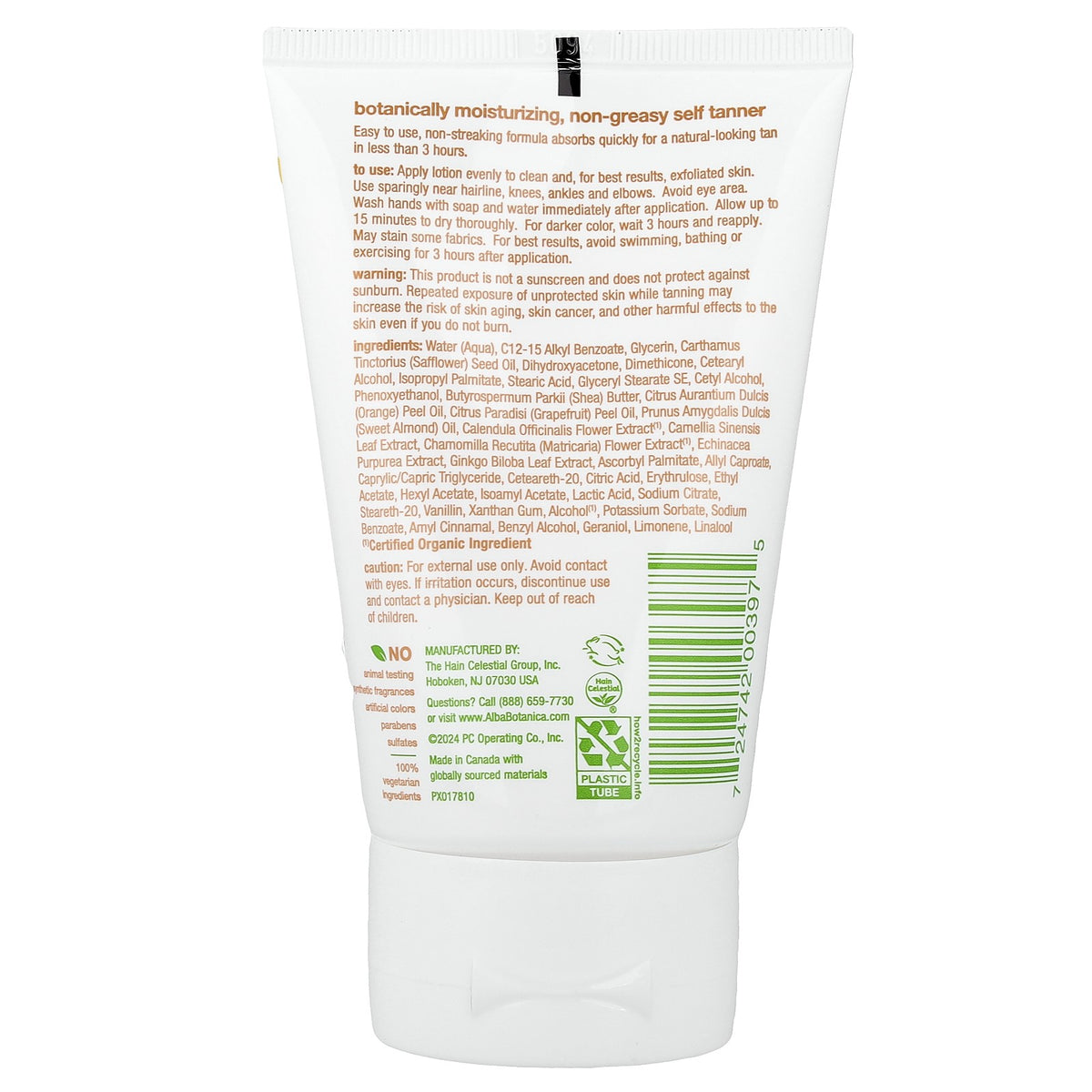 Sunless Tanner Lotion - Natural, Streak-Free, 4 oz | Botanically Moisturizing