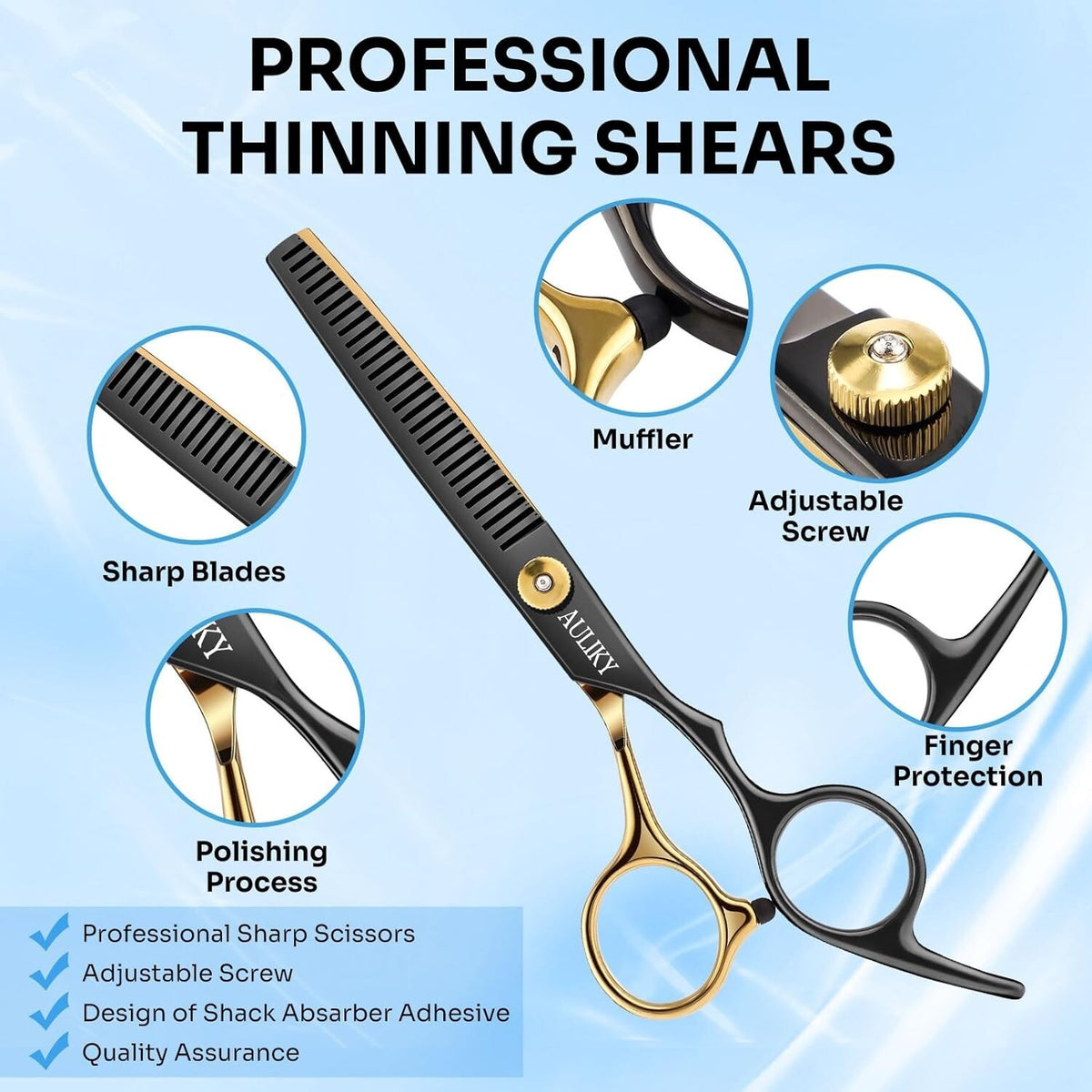 Professional Hairdressing Scissors Set with Comb - 15 Pcs Barber & Stylist Tool Kit