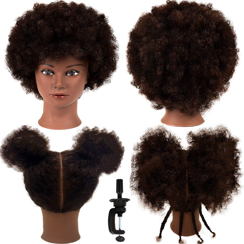 Human Hair Mannequin Head for Hair Styling Training Black 9-10 Inch