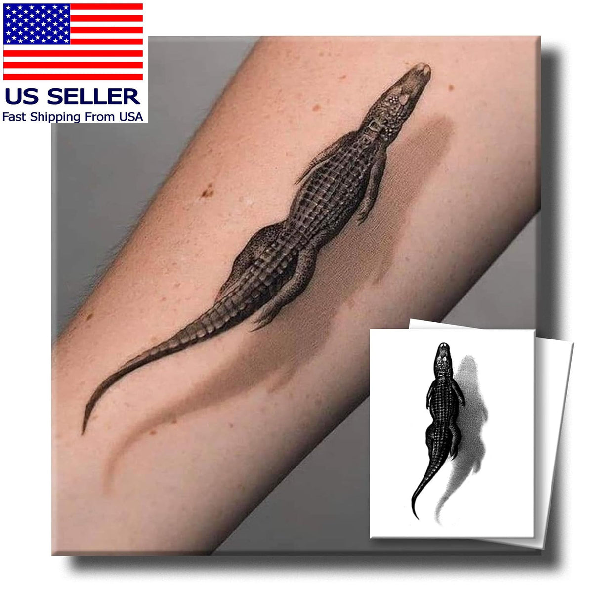 Semi Permanent Tattoo Kit – 2 Realistic Gator Tattoos, Water-Resistant & Skin-Friendly