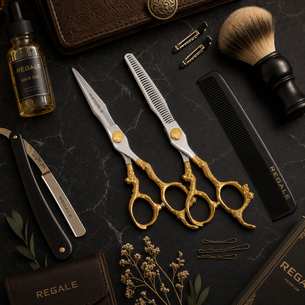 Professional Hair Cutting & Thinning Shear Set - 7" with Gold Handles