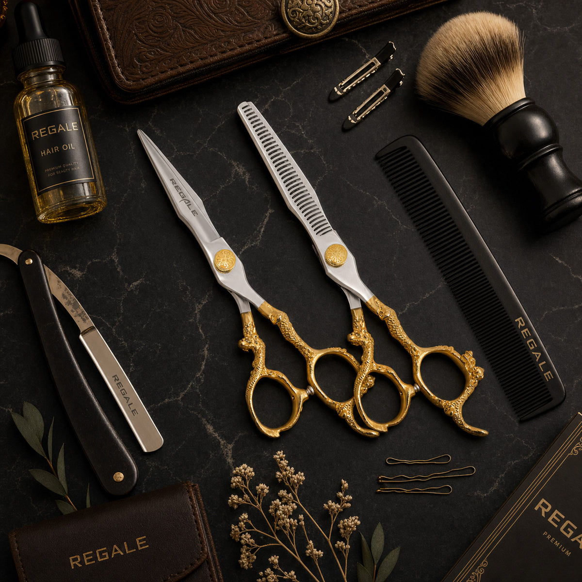 Professional Hair Cutting & Thinning Shear Set - 7" with Gold Handles