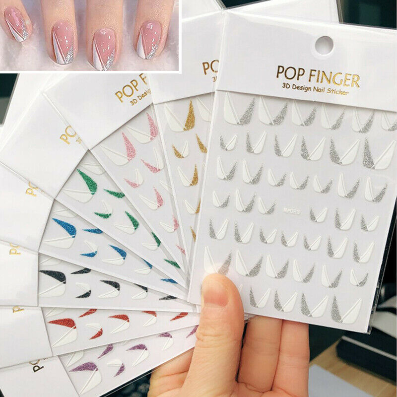 3D Glitter French Tip Nail Art Stickers - Manicure Edge Decorations