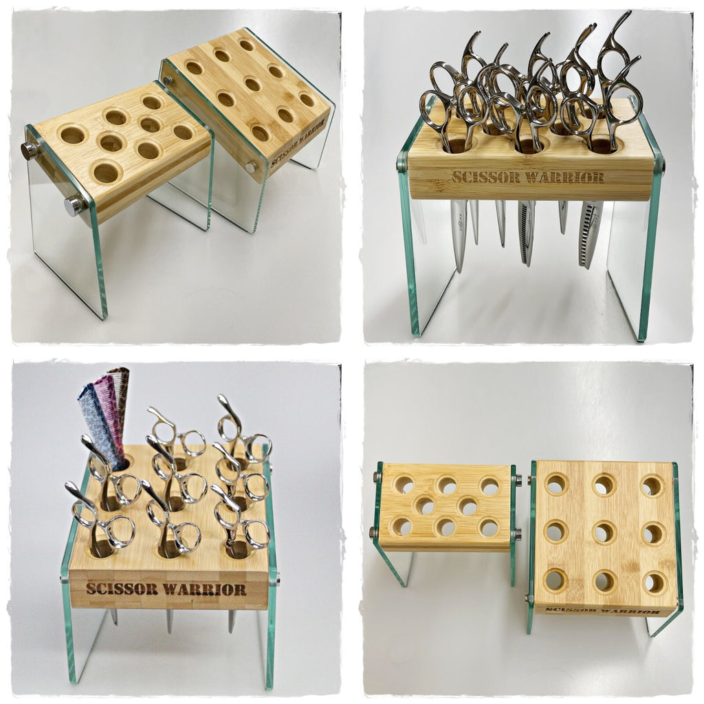 Hair Shears Organizer Bamboo & Glass Scissor Block Salon Storage - Large & Small