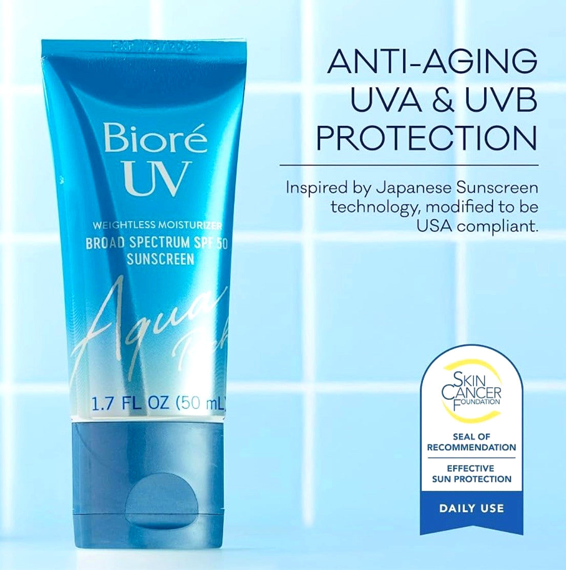 Biore UV Aqua Rich SPF 50 Facial Sunscreen Moisturizer 2-in-1 Pack - Unisex, 3 x 1.7oz