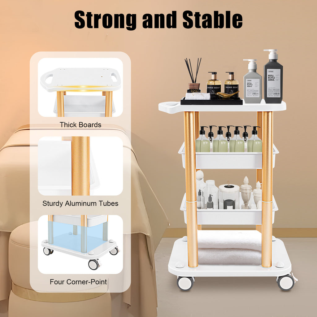 4-Tier Beauty Salon Rolling Cart Stand with Wheels for Spa Equipment Storage