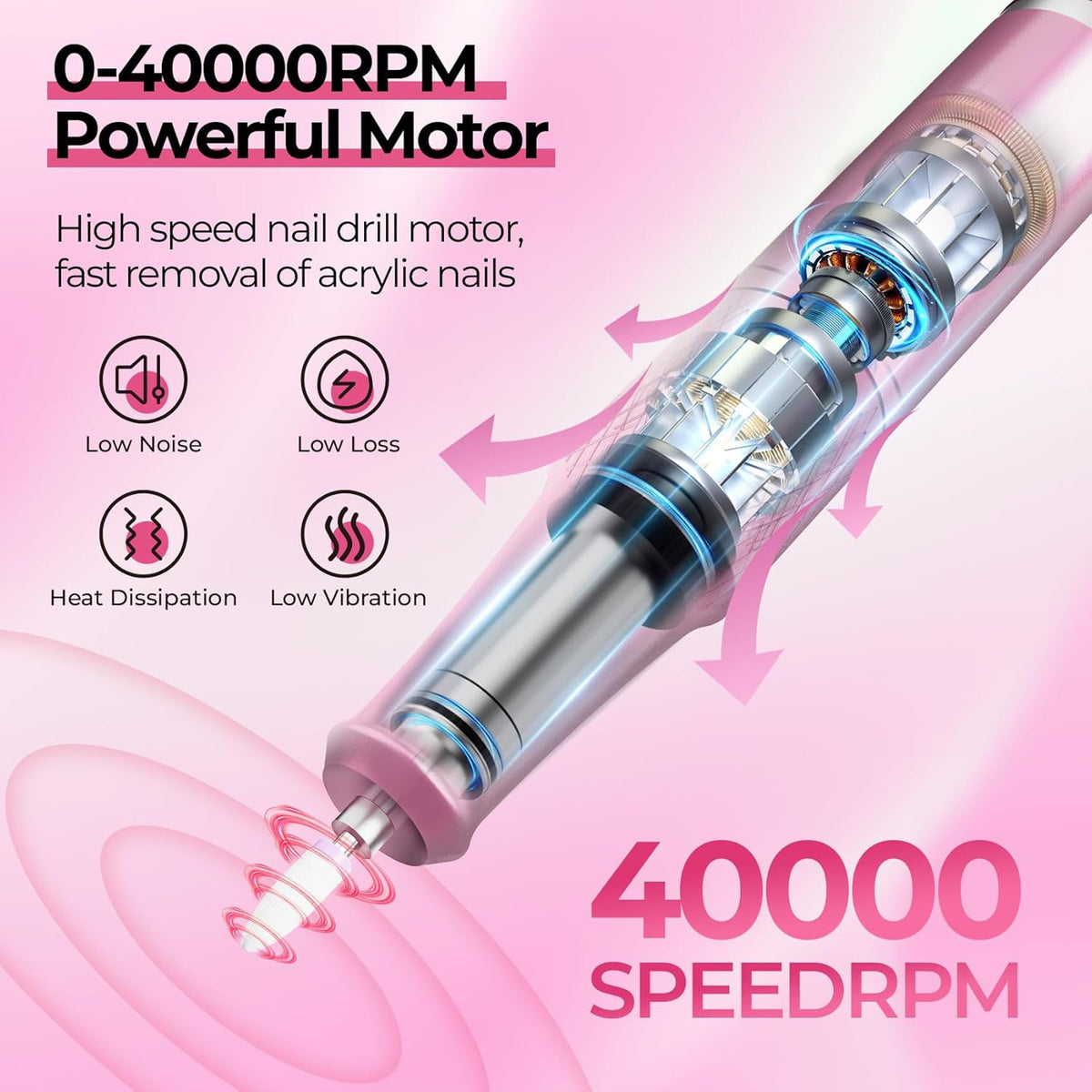 Professional Nail Drill E-File 40000RPM for Gel Polish Removal and Manicure