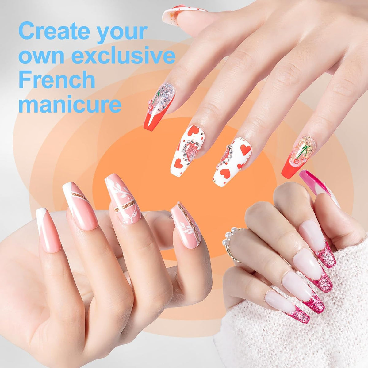 French Tip Nail Stampers Kit - 8 Silicone Nail Art Stamper Set for Professional & Home Use