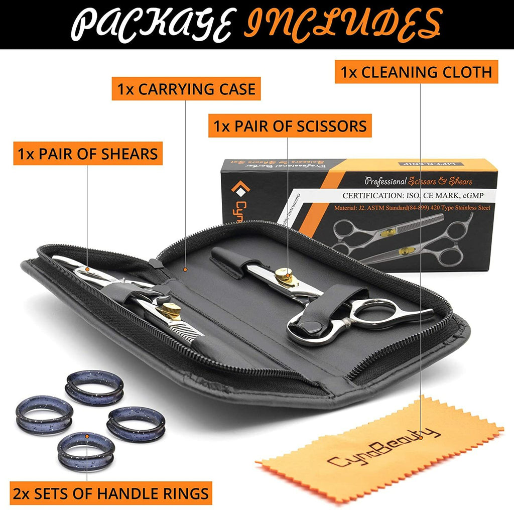 Professional Hair Cutting & Thinning Scissors Set with Leather Case - 6.5 Inch