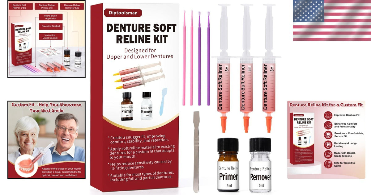 Denture Soft Reline Kit for Upper and Lower Dentures - Comfortable, Stable Fit