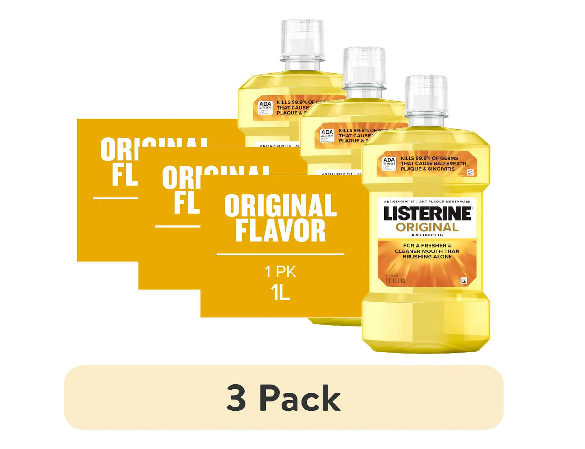 3 Pack Antiseptic Mouthwash for Bad Breath & Plaque Control - 1L