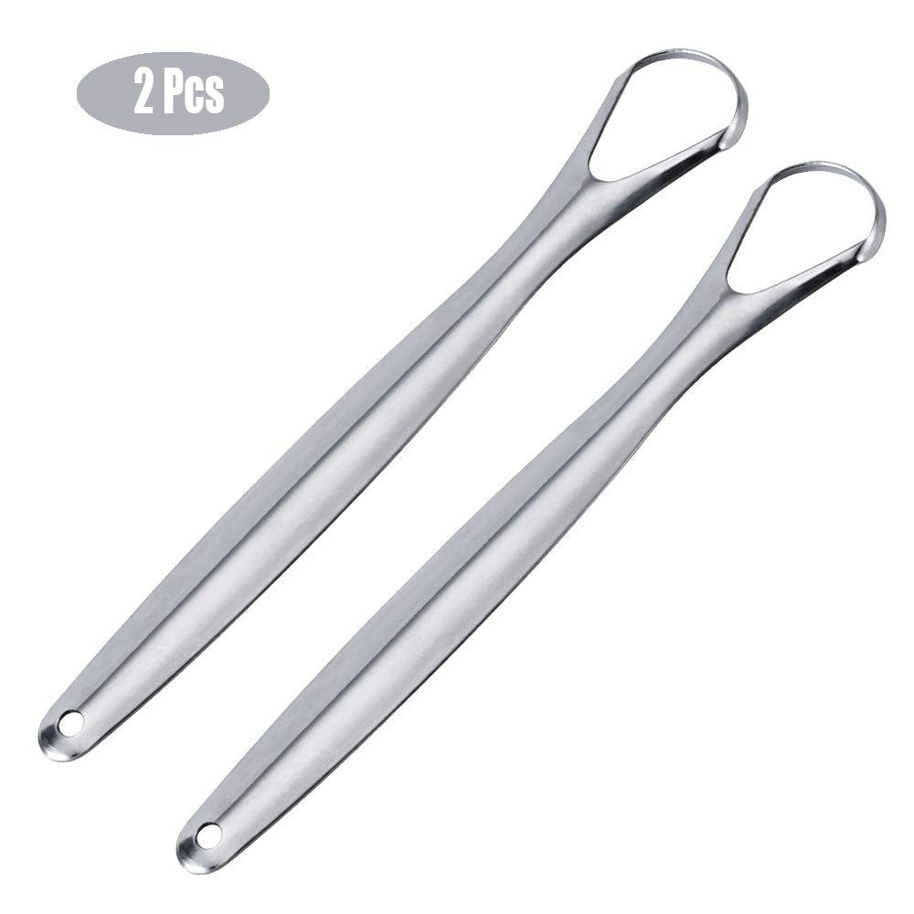 Stainless Steel Tongue Scraper 2 Pack for Bad Breath & Oral Hygiene