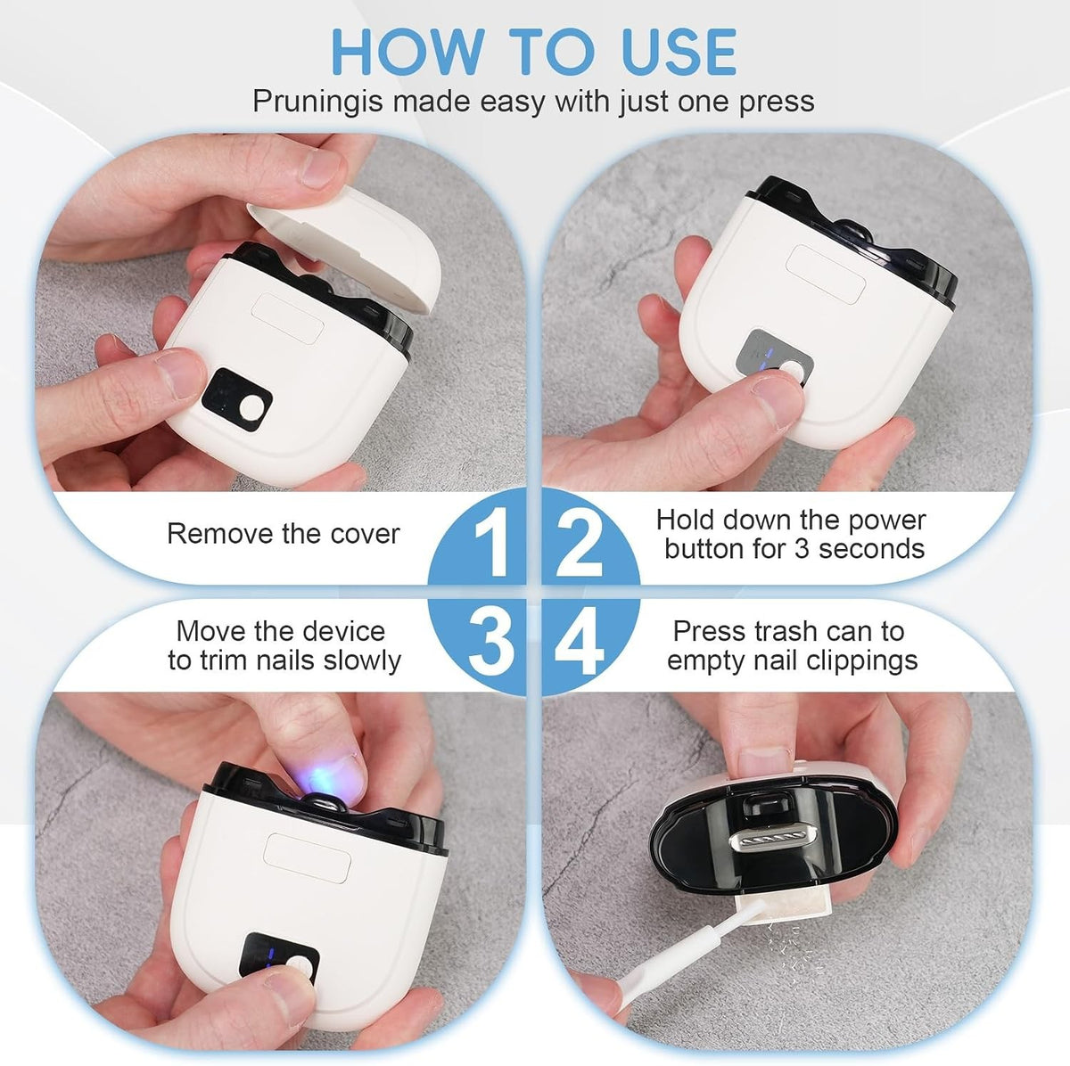 Electric Baby Nail Trimmer with LED Light & 3 Speed Settings, Rechargeable