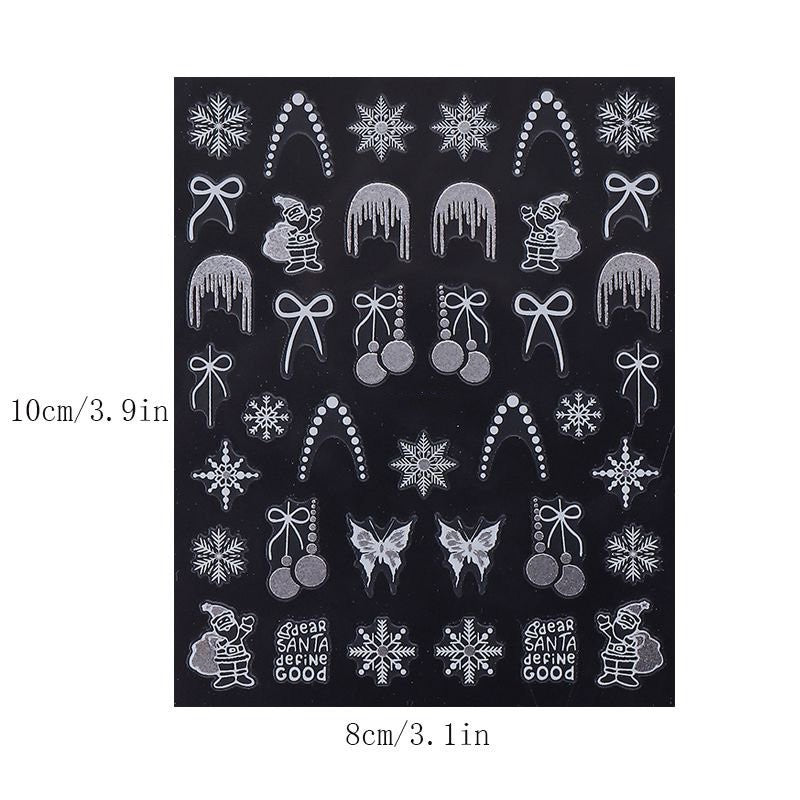 Christmas Nail Stickers Glitter Snowflake Butterfly Holiday Decor - 1 Sheet