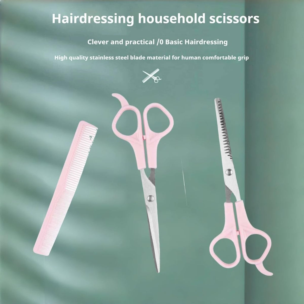 Pink Stainless Steel Hair Cutting Shears Set - 6.7 Inch Thinning & Styling Scissors