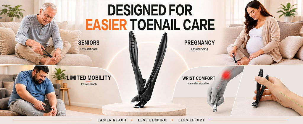 Senior Wide Jaw Angled Nail Clipper for Thick Nails - Ergonomic Handle