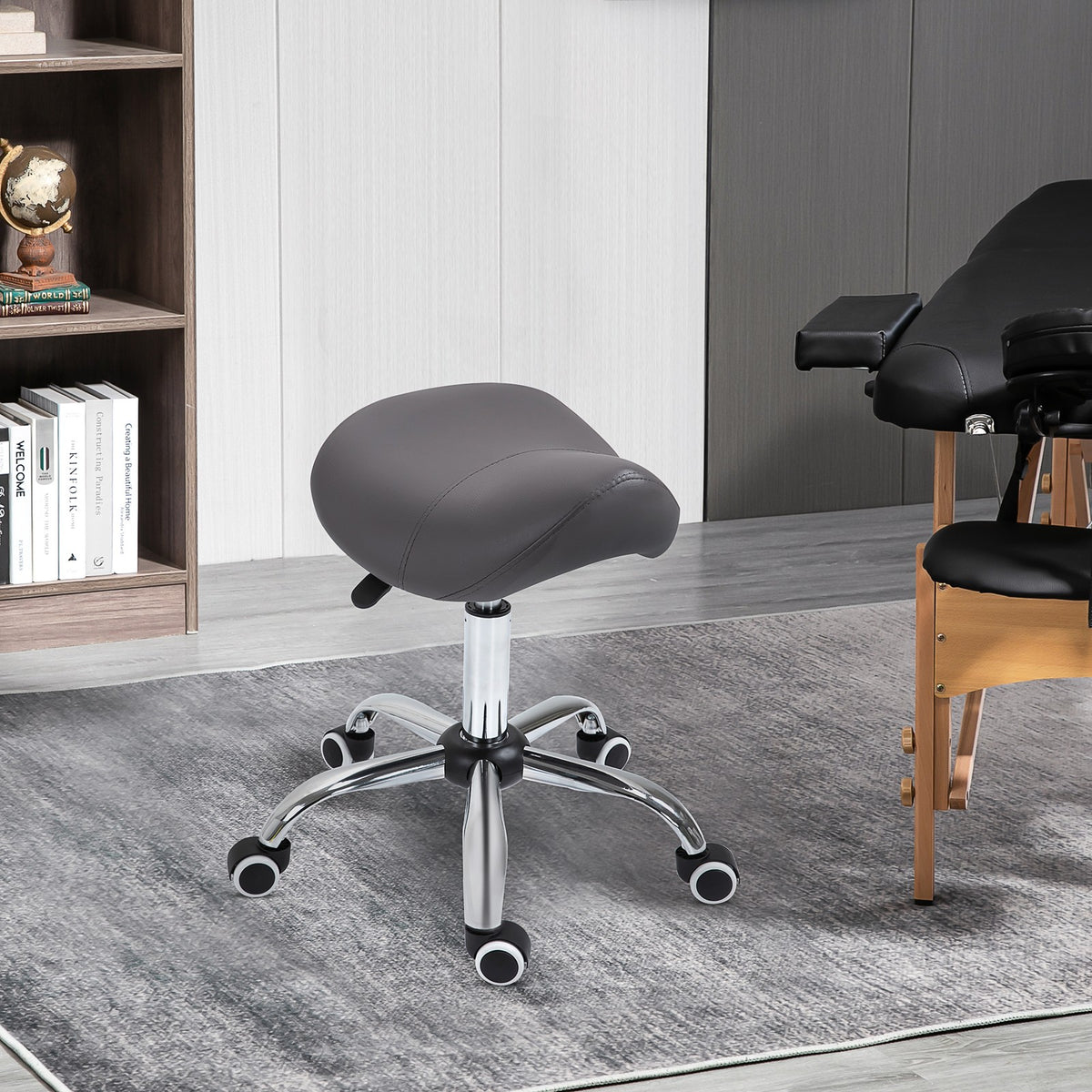 Adjustable Faux Leather Bar Stool with Chrome Legs and 360° Swivel