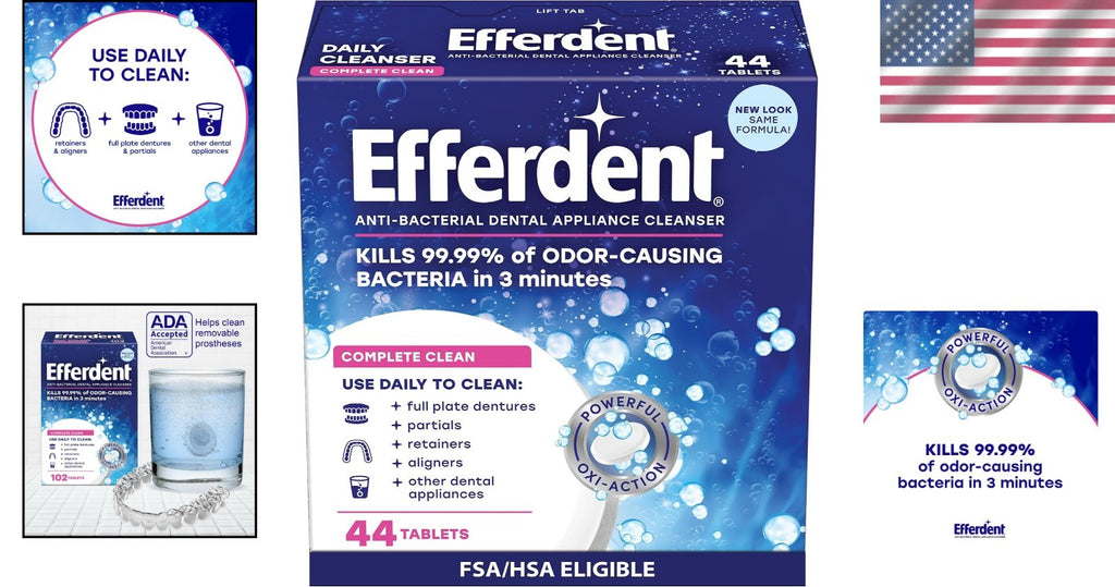 Fast-Acting Denture Cleaning Tablets - Kills Odors & Removes Stains in 3 Minutes