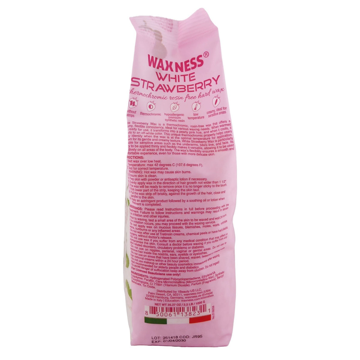 Hard Wax for Hair Removal - Rosin-Free, Thermochromic, 2.2 lb White Strawberry