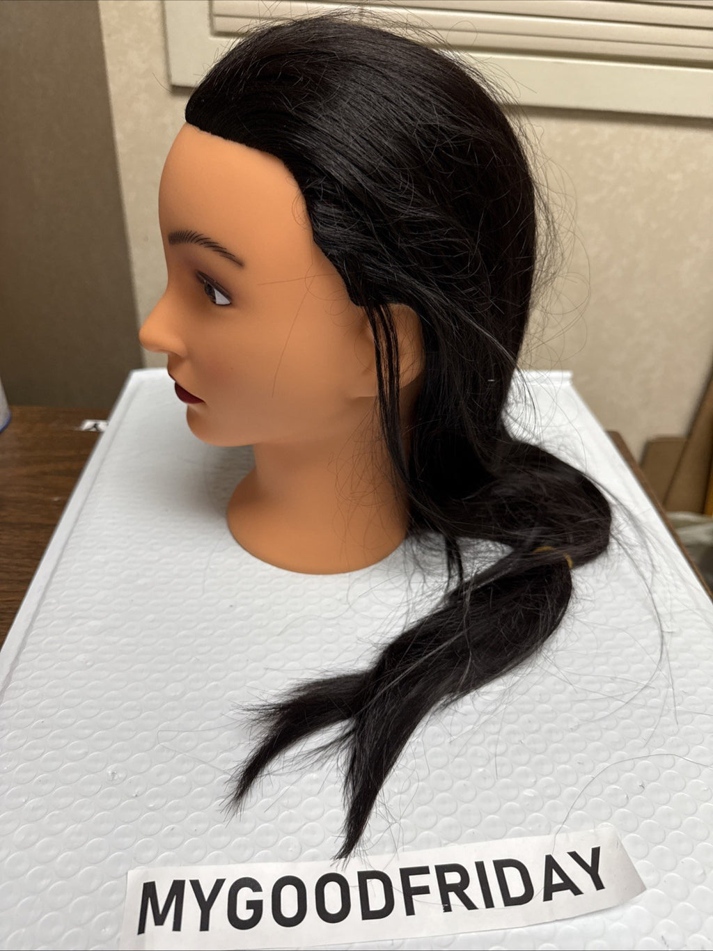 Mannequin Head with Synthetic Hair for Hairdressing Training and Styling Practice