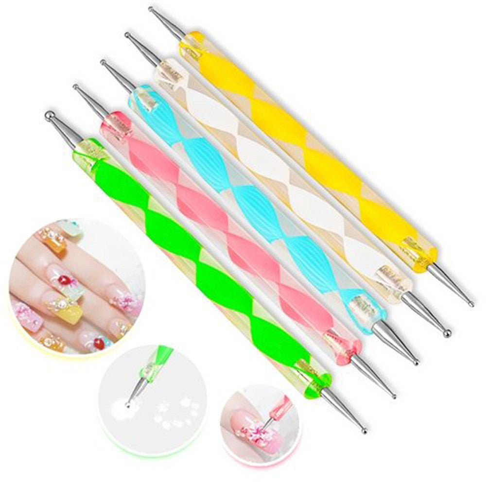 Multicolor Nail Art Dotting Pen Set for Marbleizing & Detailing - 5 Pieces