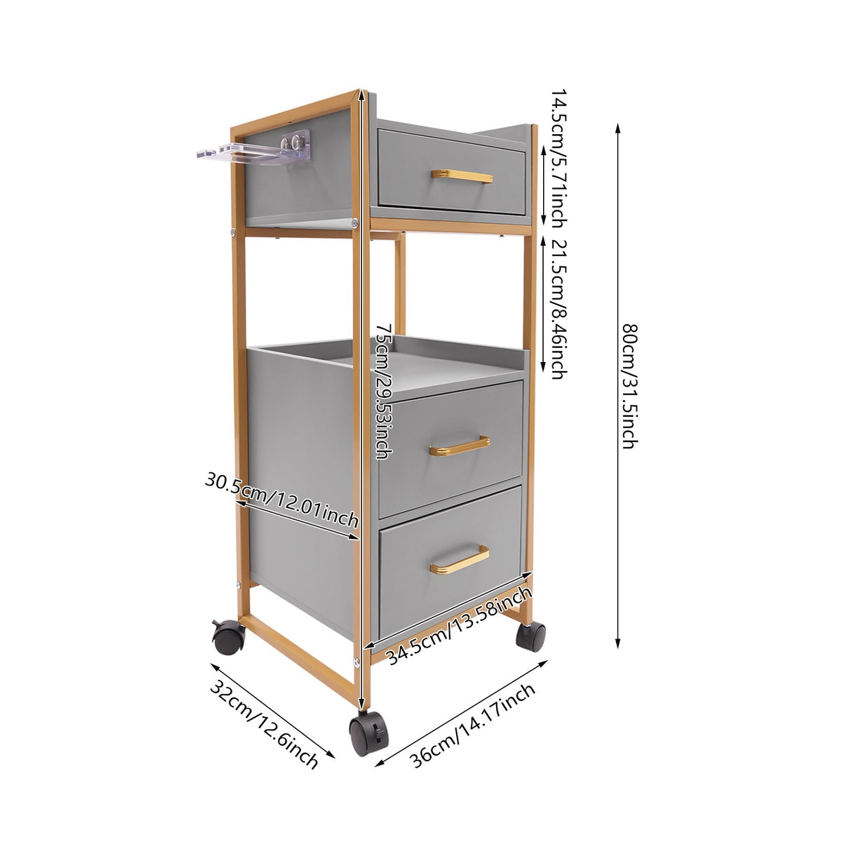 Salon Storage Cart with Wheels - Modern Barber Trolley for Organization