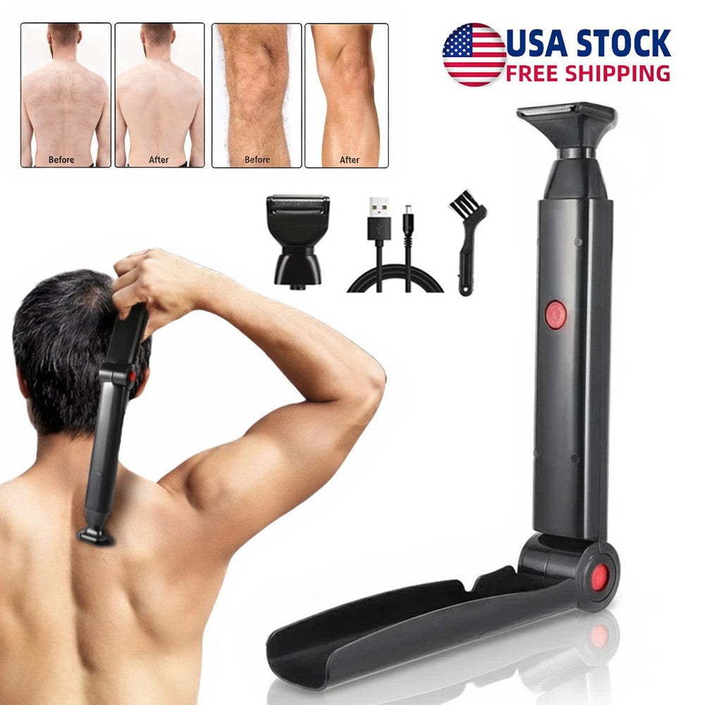 Men's Electric Back Shaver Rechargeable Foldable Body Hair Removal Razor