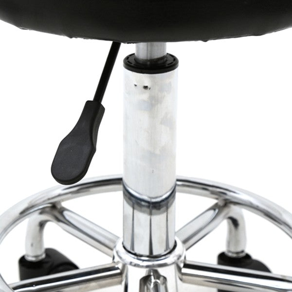 Hydraulic Adjustable Salon Stool with Backrest and Wheels - Black