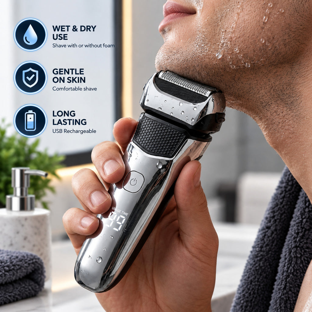 Cordless Waterproof Electric Razor for Men - Wet Dry Shaving, Floating Heads, Fast Charging