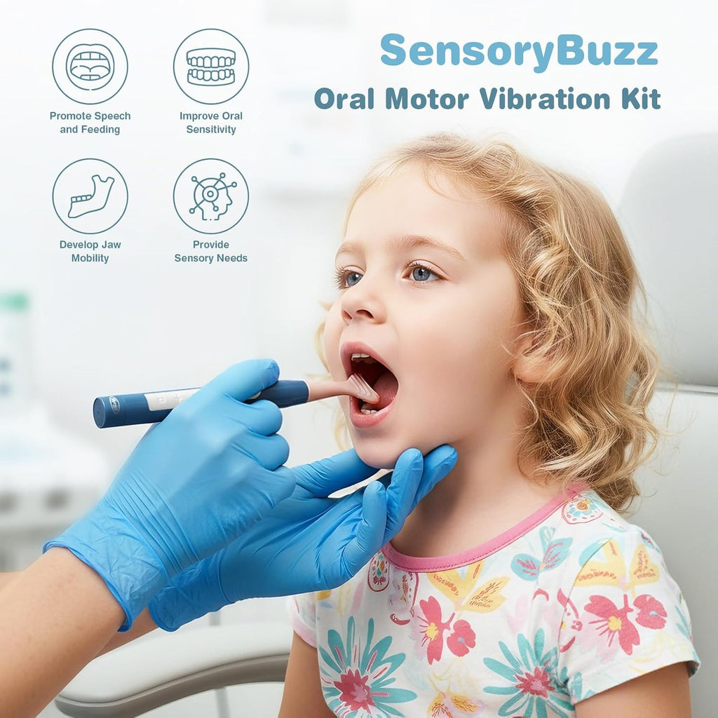 Oral Motor Vibration Therapy Kit with 7 Textured Silicone Heads & Rechargeable Handle