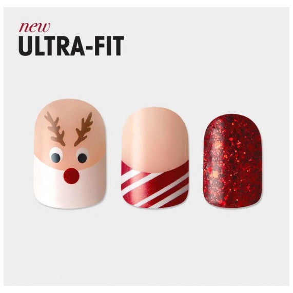 Press On Holiday Nails Reindeer & Candy Cane Design No Glue Short Manicure