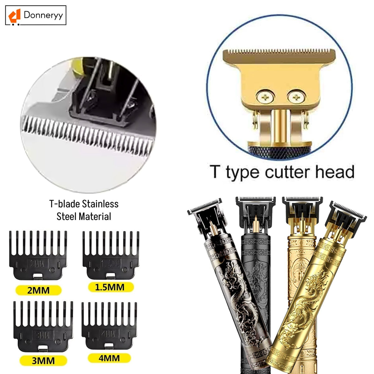 Men's Cordless Hair Trimmer Grooming Kit with Rechargeable Battery and Precision T-Blade