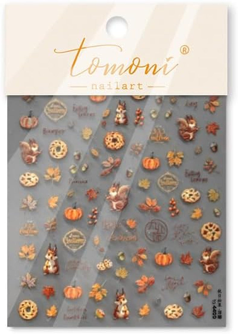 Fall Maple Leaf Nail Stickers Set - Self-Adhesive Squirrel & Nut Design for Nail Art
