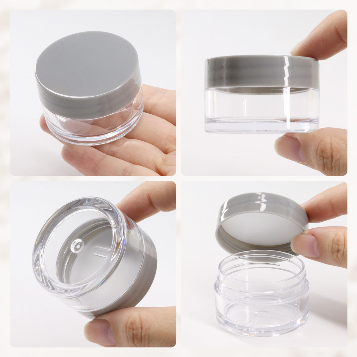 20G Clear Cosmetic Sample Jars with Gray Lids - Pack of 24 BPA Free Containers