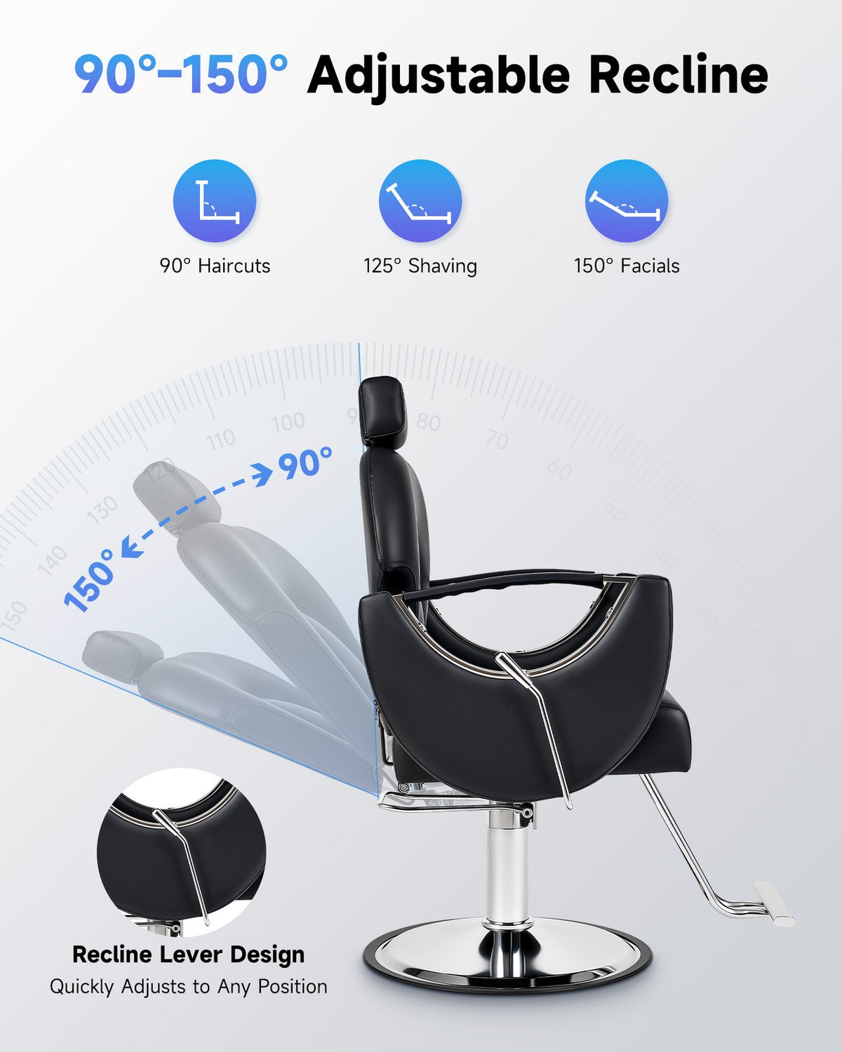 Hydraulic Barber Chair - All Purpose Salon Reclining Styling Chair with 360° Casters