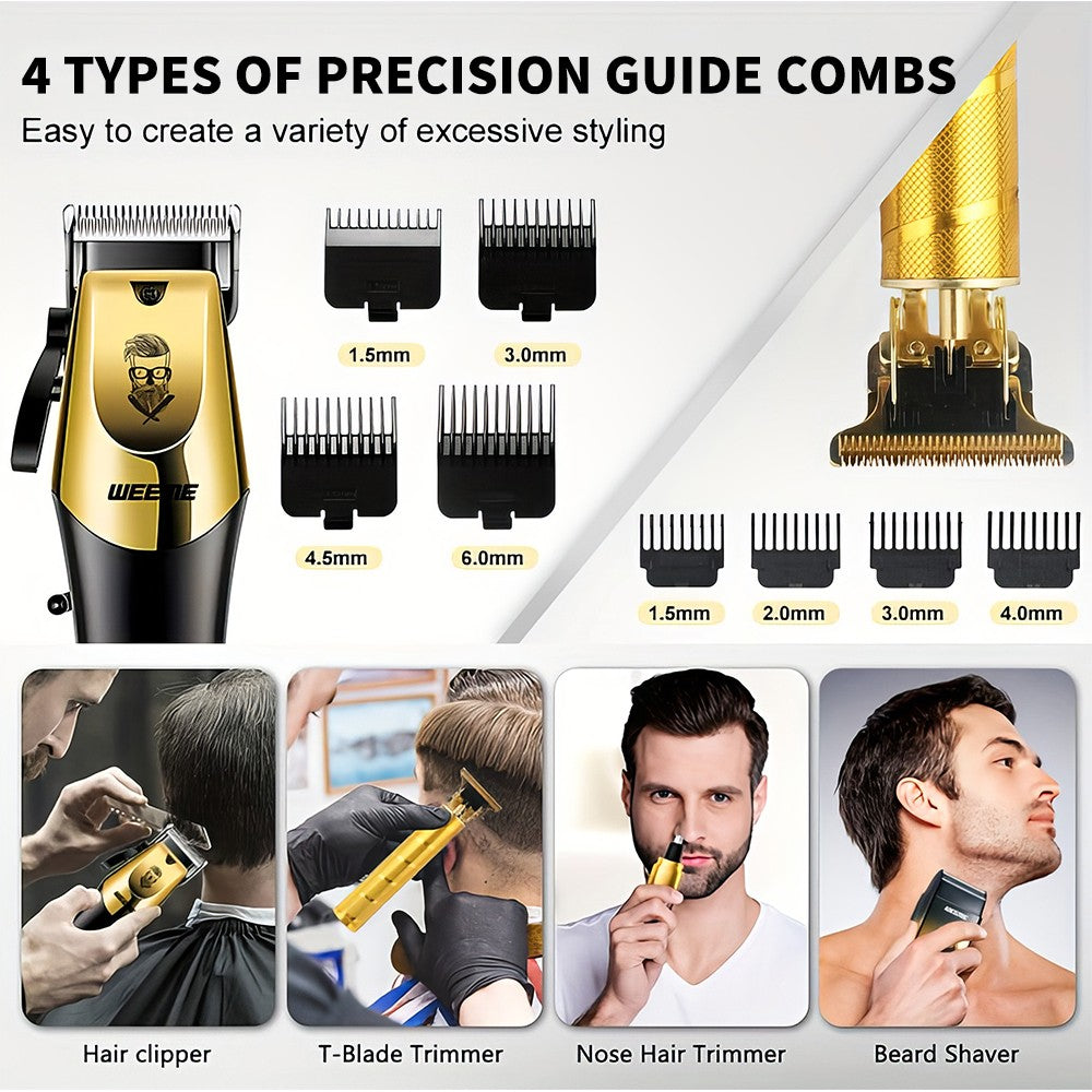 4 in 1 Men's Hair Clippers and Beard Trimmer Set with Multiple Attachments