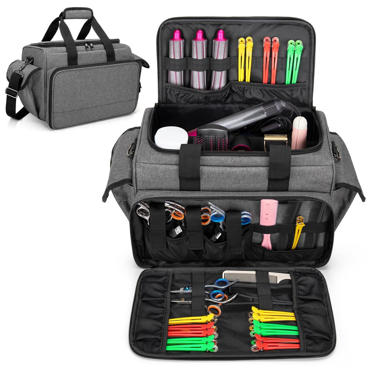 Hairdresser Bag with Adjustable Dividers Travel Barber Case Gray