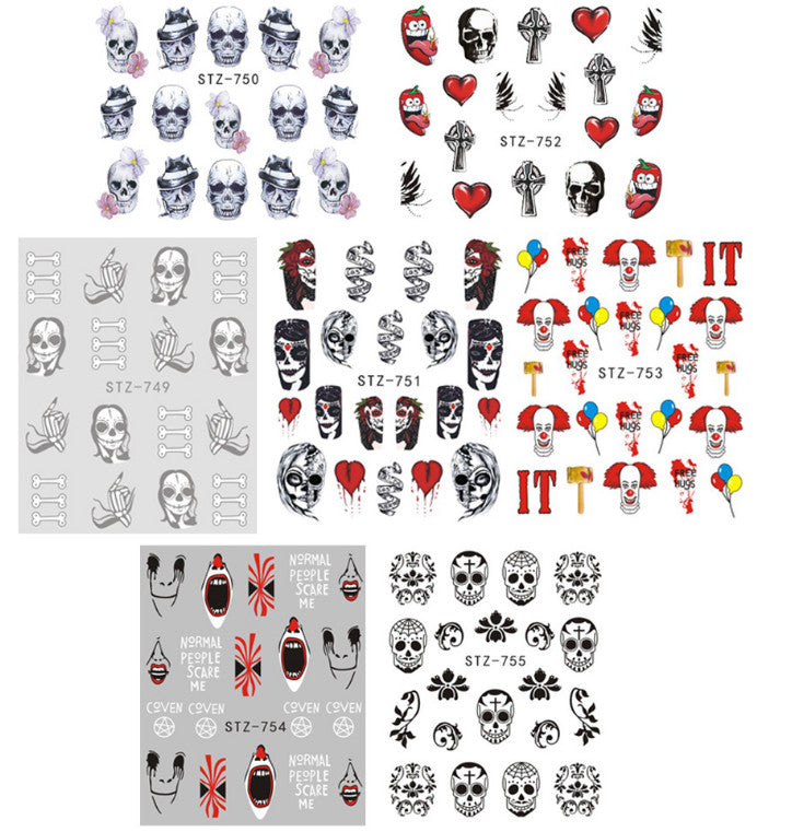 Halloween Day of the Dead Nail Art Stickers - 25 Sheets