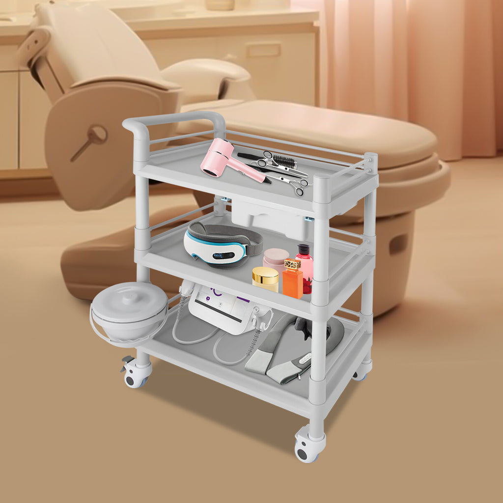 3-Tier Beauty Salon Cart with 4 Wheels and Large Storage Capacity