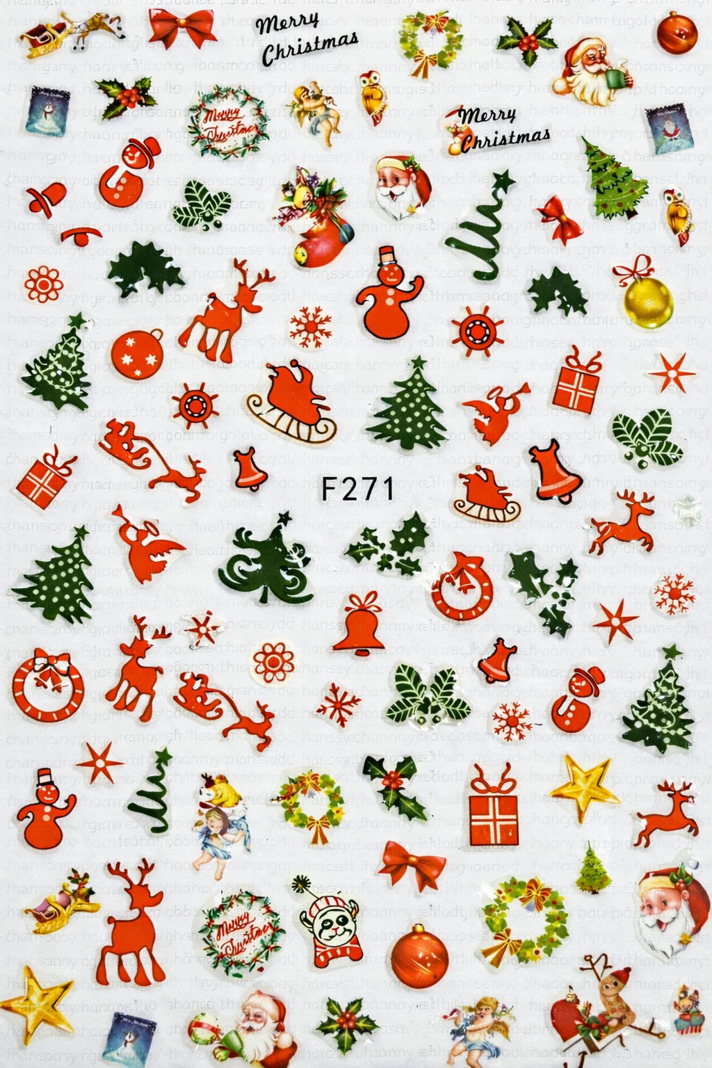 Christmas Nail Stickers Santa Deer Tree Decals Peel & Stick 90 Count