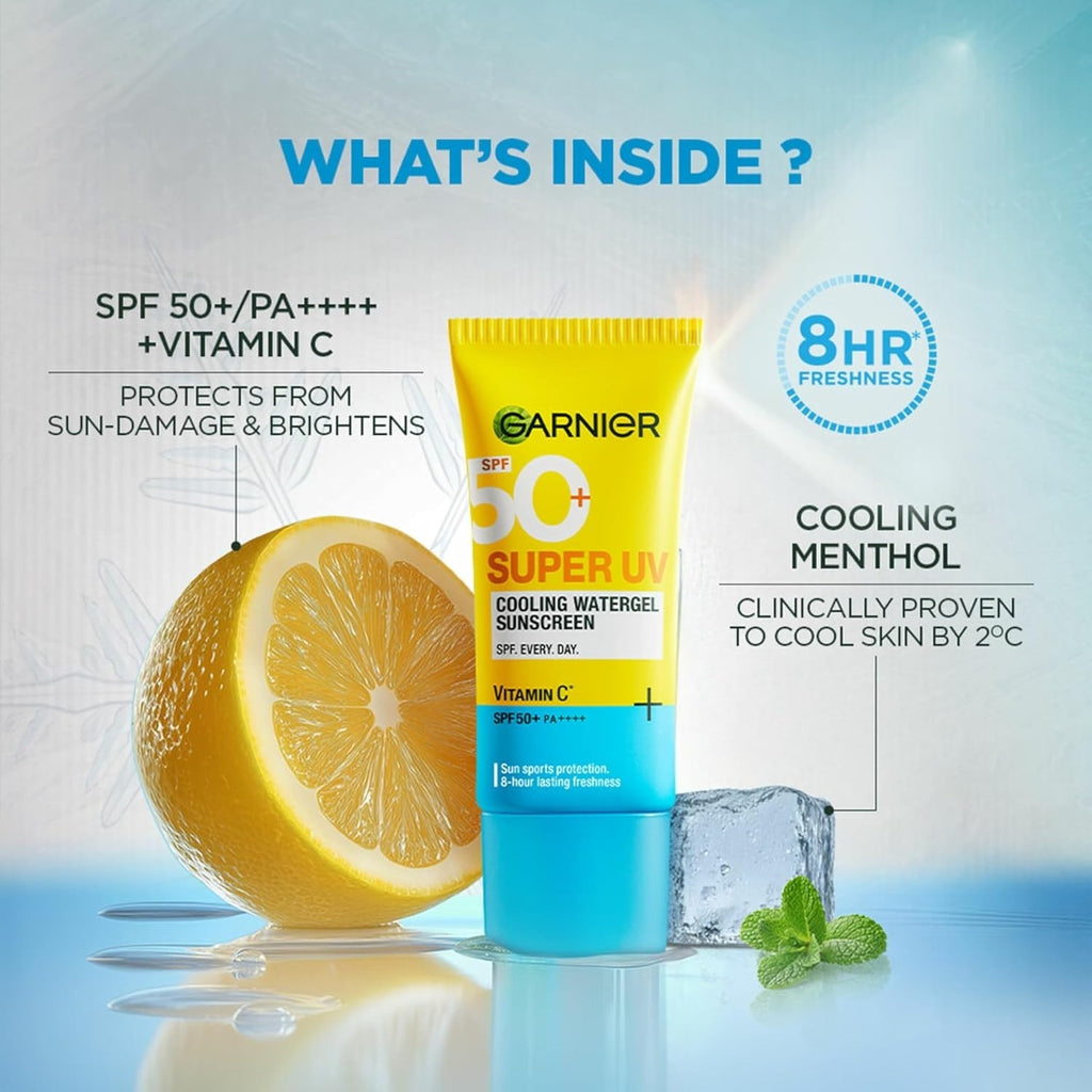 Garnier SPF 50 PA++++ Cooling Watergel Sunscreen with Vitamin C 60ml - Brightening & All-Day Freshness