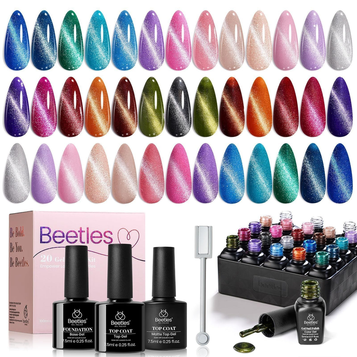 20 Colors Cat Eye Gel Nail Polish Set with Glitter and Top Coats - UV/LED Nail Art Kit