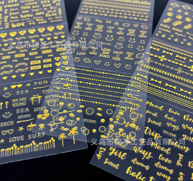 Gold Nail Art Sticker Decals Set - 30 Sheets for Manicure & Nail Design