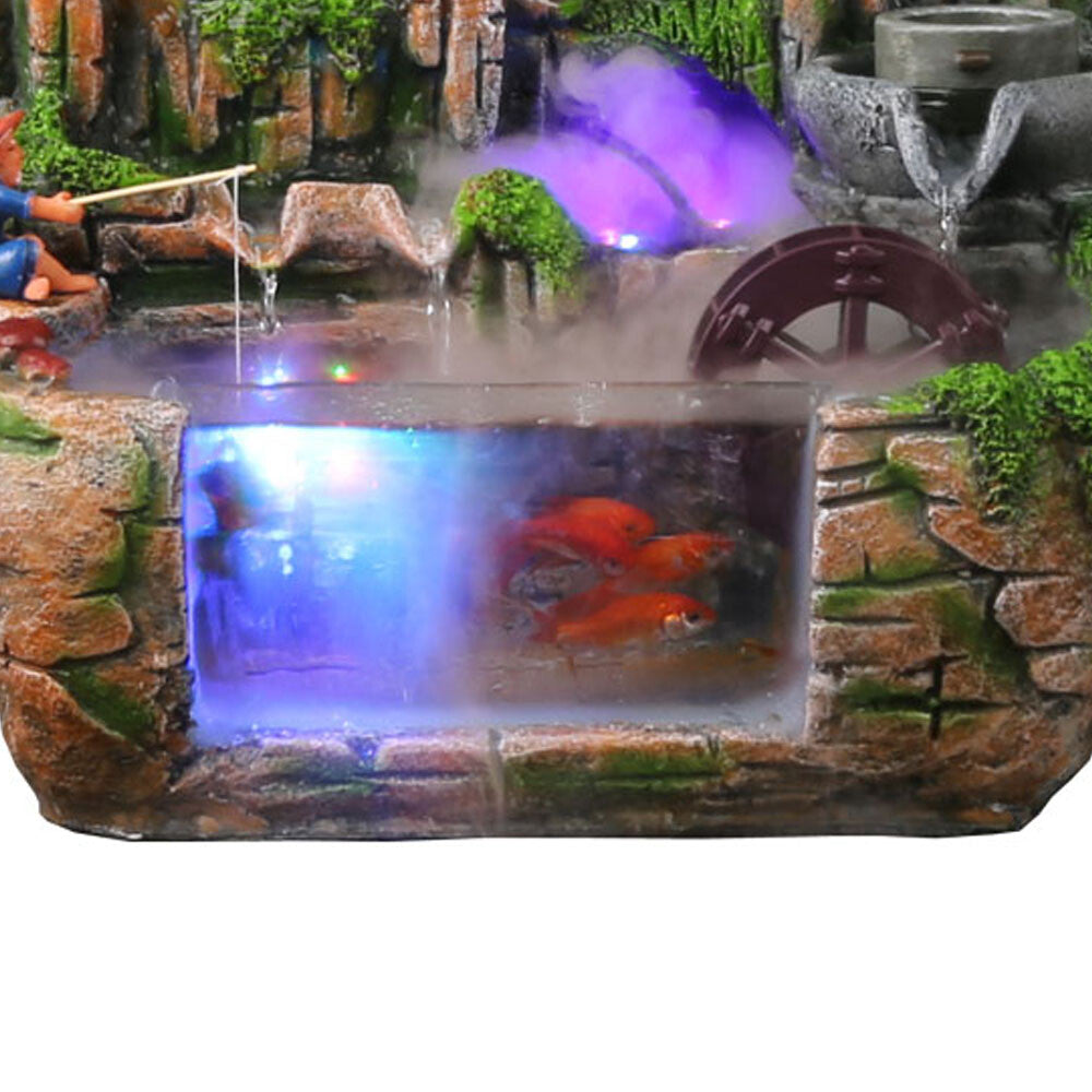 Feng Shui Desktop Rockery Waterfall Fountain with LED Atomizing Effect for Office Decor