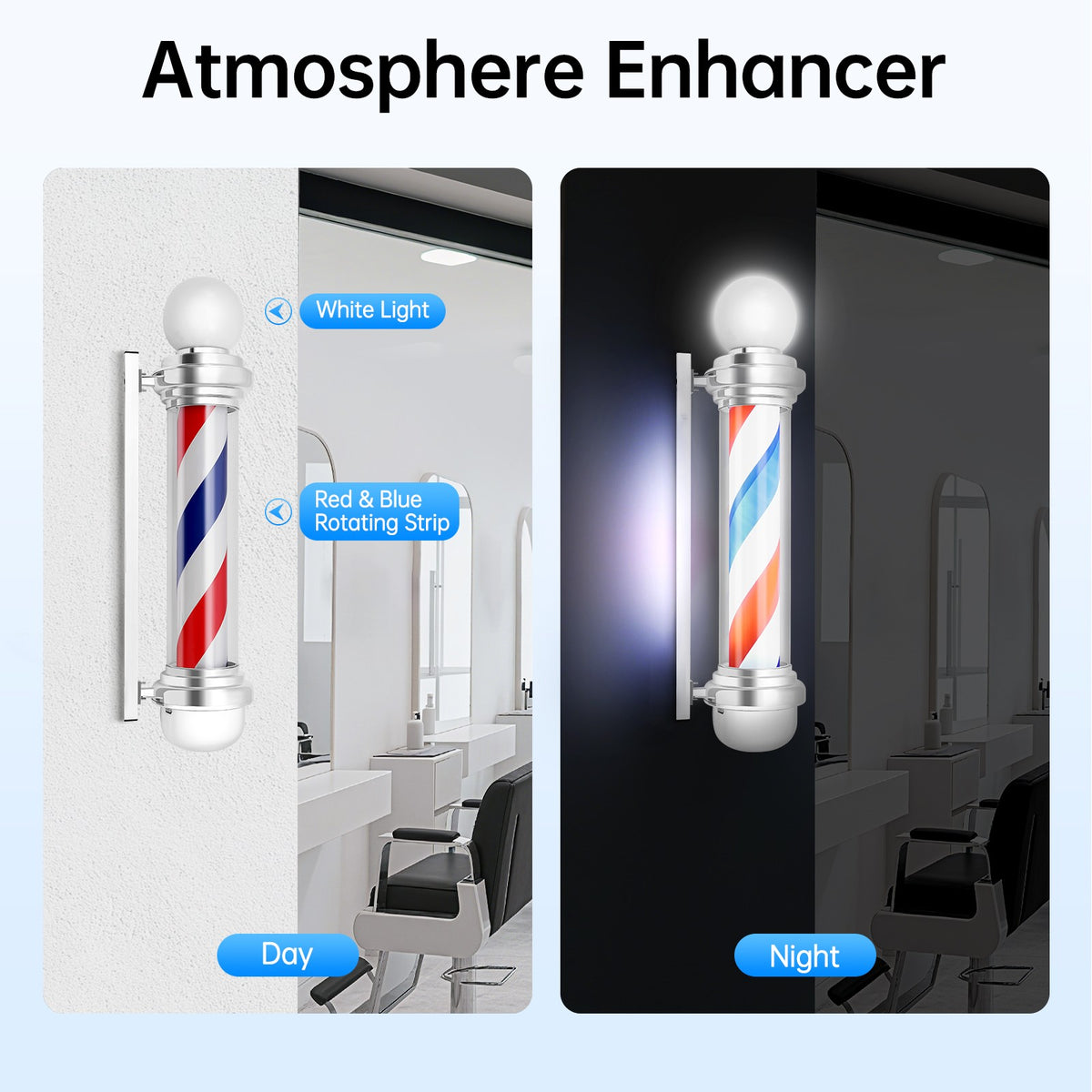 Rotating LED Sign Lamp for Barber Shop Pole Red Blue White Light