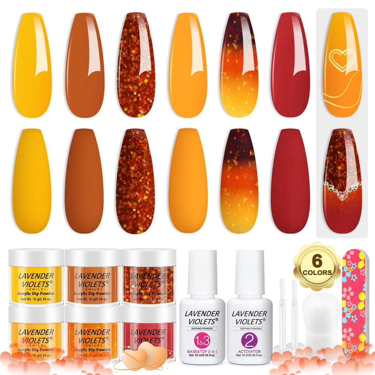 Dip Powder Nail Kit with 6 Colors, No UV Lamp, Long-Lasting and Safe for Natural Nails