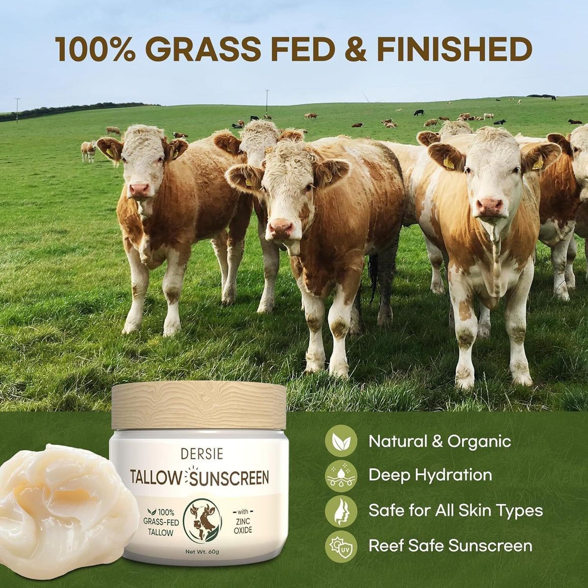 Natural Beef Tallow Sunscreen with Zinc Oxide - Skin Protection Balm