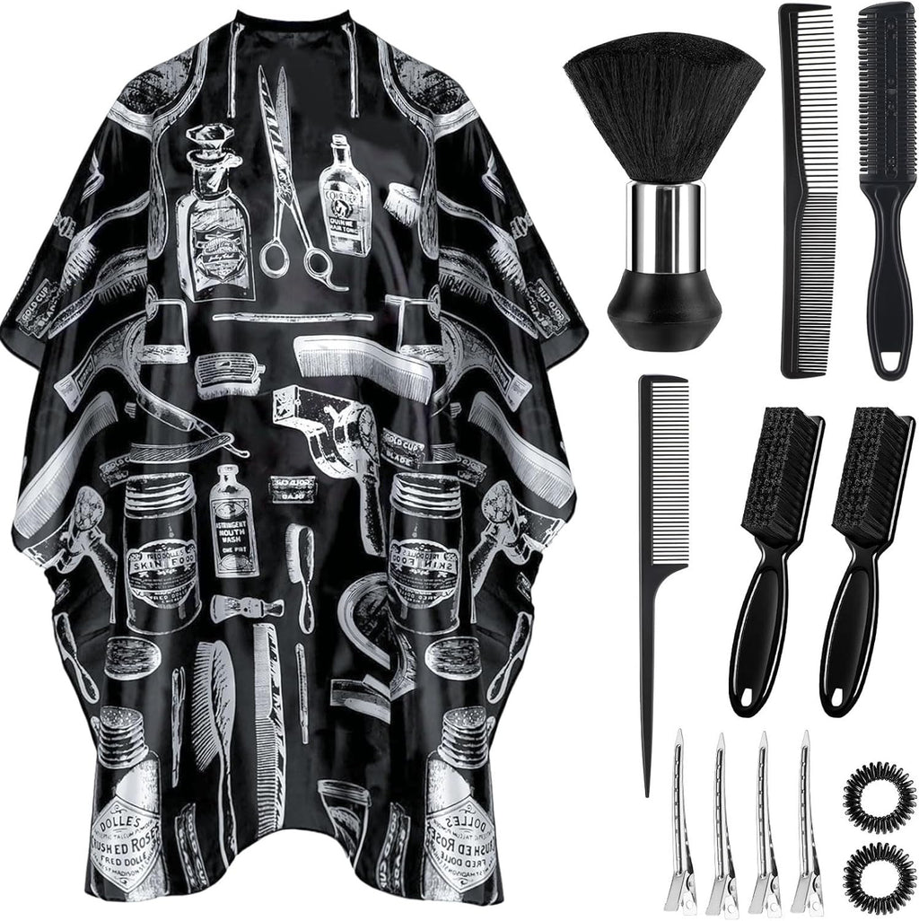 Professional Barber Cape 13Pcs with Neck Duster Brush & Adjustable Fit